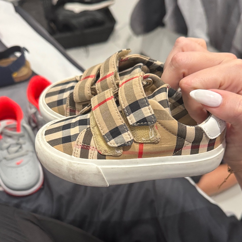 Burberry Tan and Black Plaid Kids Sneakers